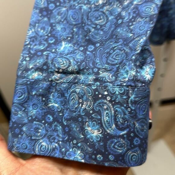 JARED LANG Men's Paisley Button-Down Long Sleeve Shirt Blue Size Extra Large - Picture 4 of 10